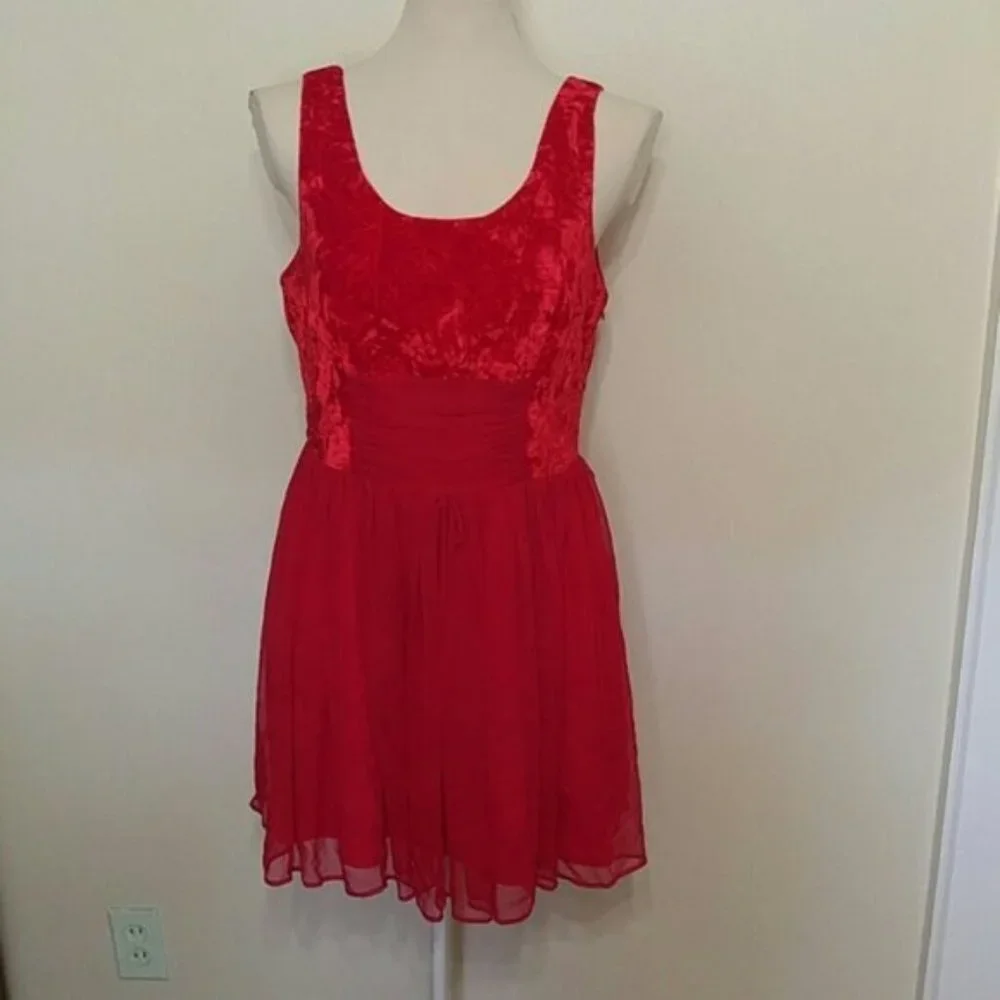 Free People Red Velvet/Chiffon Ballerina Dress - Picture 4 of 12